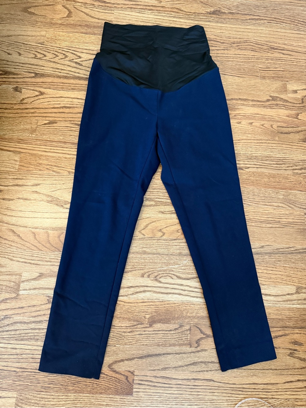 LOFT “Marisa” Navy Maternity Dress pants with Black Belly Panel